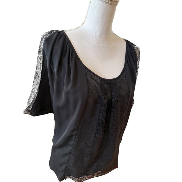 Joie Silk Chiffon Lace Trim Flowy Romantic Sleeveless Top Black XS - Picture 3 of 7